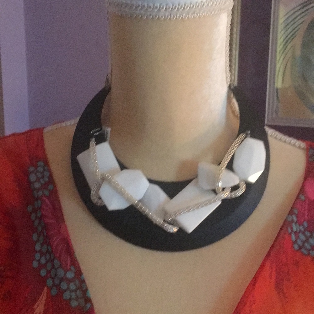Crescent Moon black and white collar necklace